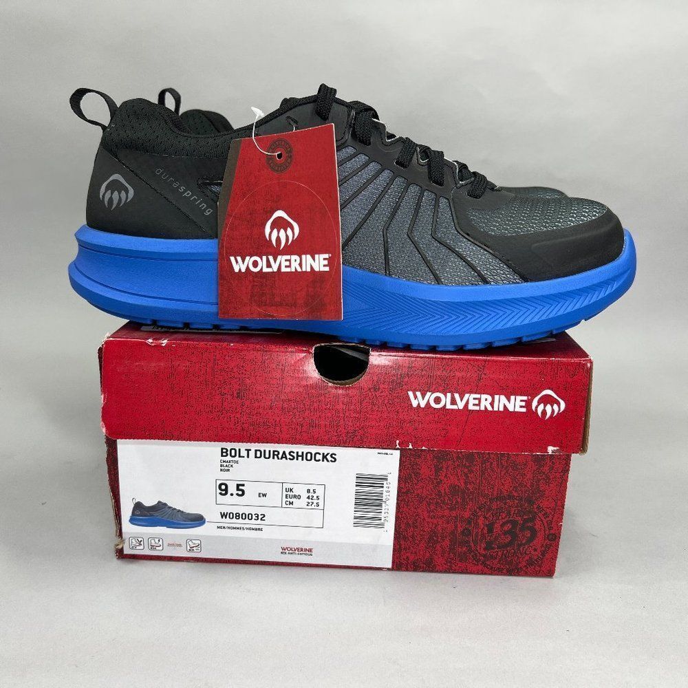 Wolverine Bolt Durashocks Shoes Mens Size 9.5 Black Knit CarbonMax Work Sneakers